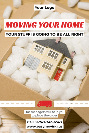 Home Moving Service Ad House Model in Box Invitation 6x9in Design Template