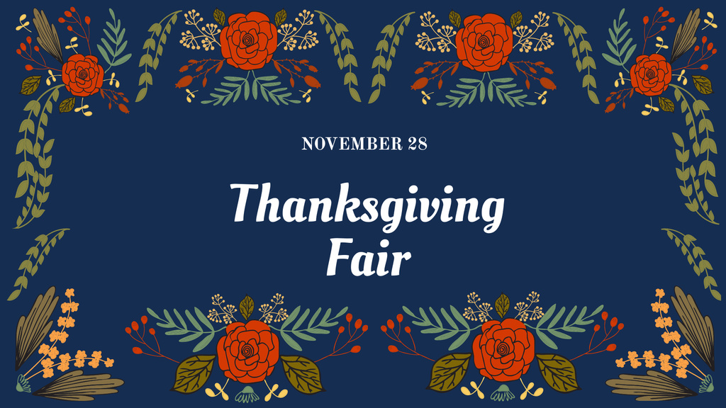 Thanksgiving Fair Announcement with Red Roses FB event cover Design Template