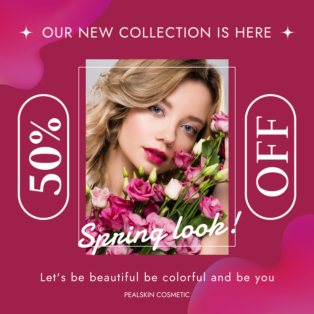 Platilla de diseño Offer Discount for Spring Collection with Blonde with Flowers Instagram AD