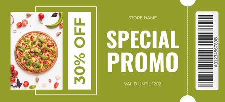 Special Promo Voucher with Pizza Discount Coupon 3.75x8.25in Design Template