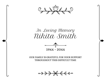 Simple Funeral Card with Ornament Postcard 4.2x5.5in Design Template