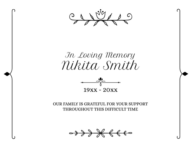 Template di design Simple Funeral Card with Ornament Postcard 4.2x5.5in