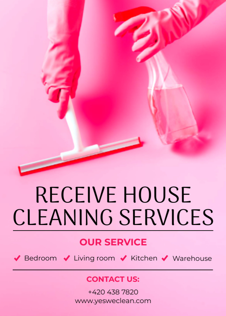 Home and Living Cleaning Services List on Pink Flayer Design Template