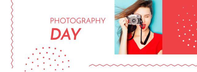 Photography Day with Woman holding Camera Facebook cover Πρότυπο σχεδίασης