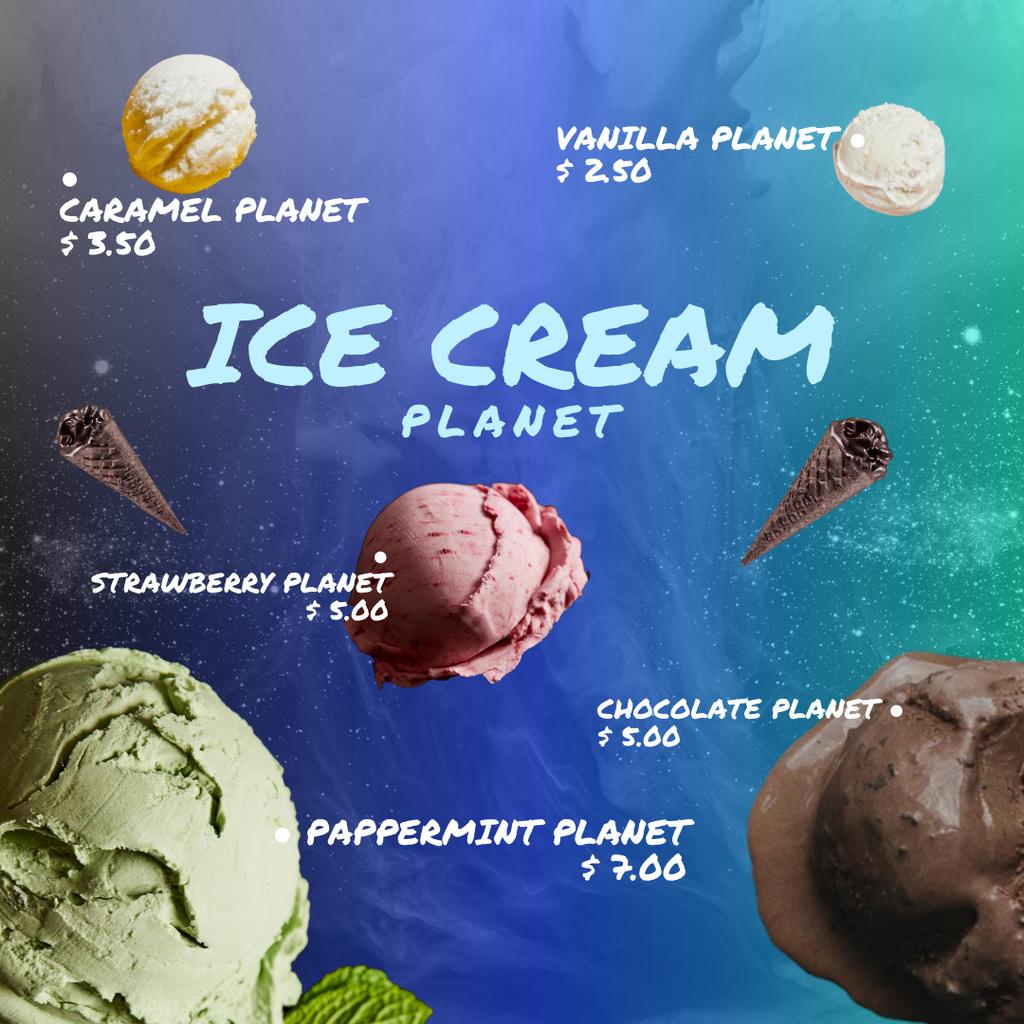 Ice Cream Planets in Galaxy Instagram Design Template