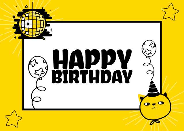 Birthday Greeting on Bright Yellow Postcard 5x7in Tasarım Şablonu