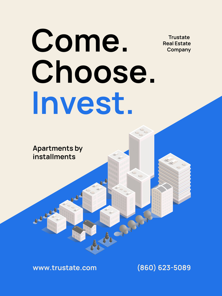 Property Investing Ad with Buildings Poster US Tasarım Şablonu