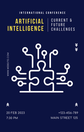 Ontwerpsjabloon van Invitation 4.6x7.2in van Aankondiging van internationaal evenement over kunstmatige intelligentie