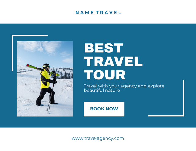Designvorlage Best Winter Skiing Tours Promo für Thank You Card 5.5x4in Horizontal