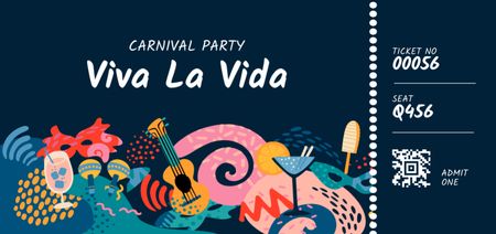 Plantilla de diseño de fiesta de carnaval con atributos brillantes Ticket DL 