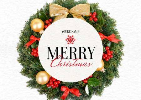 Gleeful Christmas Message with Decorated Wreath Postcard Design Template