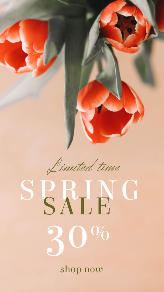 Spring Sale Announcement with Red Tulips Instagram Story Design Template