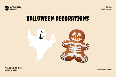Designvorlage Mystische Halloween-Dekorationen und Lebkuchen-Verkaufsangebot für Flyer 4x6in Horizontal