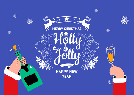 Happy New Year And Christmas Congrats with Champagne Flyer A6 Horizontal Design Template