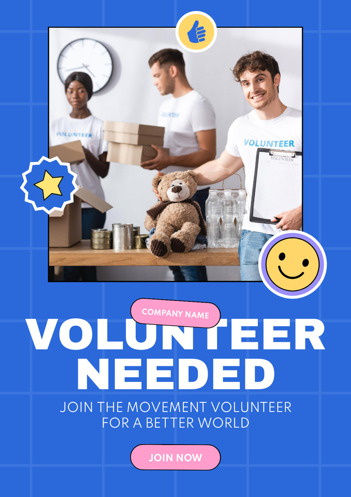 Ad for Volunteers on Blue Poster Modelo de Design