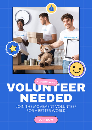 Anúncio para voluntários em azul Poster Modelo de Design