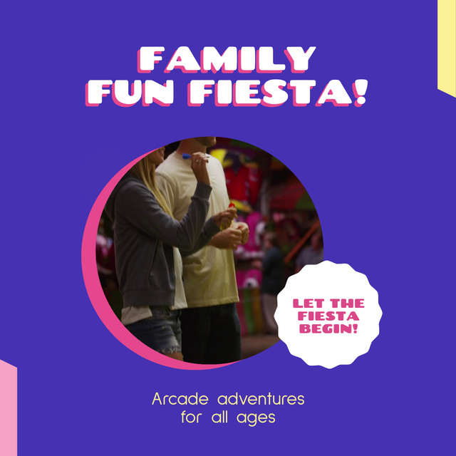 Joyful Family Fiesta With Games In Amusement Park Animated Post Tasarım Şablonu