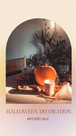 Template di design decorazioni halloween offerta con zucca e tazza Instagram Story