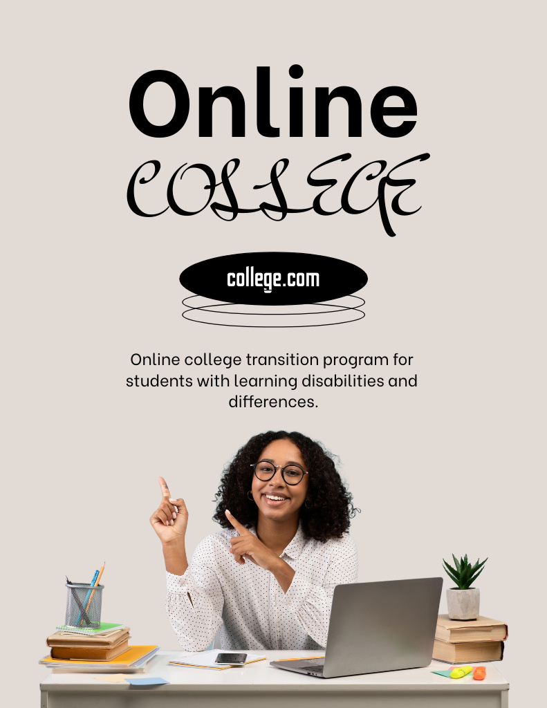 Online College Offer with Black Girl Student Flyer 8.5x11in Πρότυπο σχεδίασης