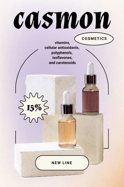 Skincare Offer with Cosmetic Oil Bottles Pinterest Design Template