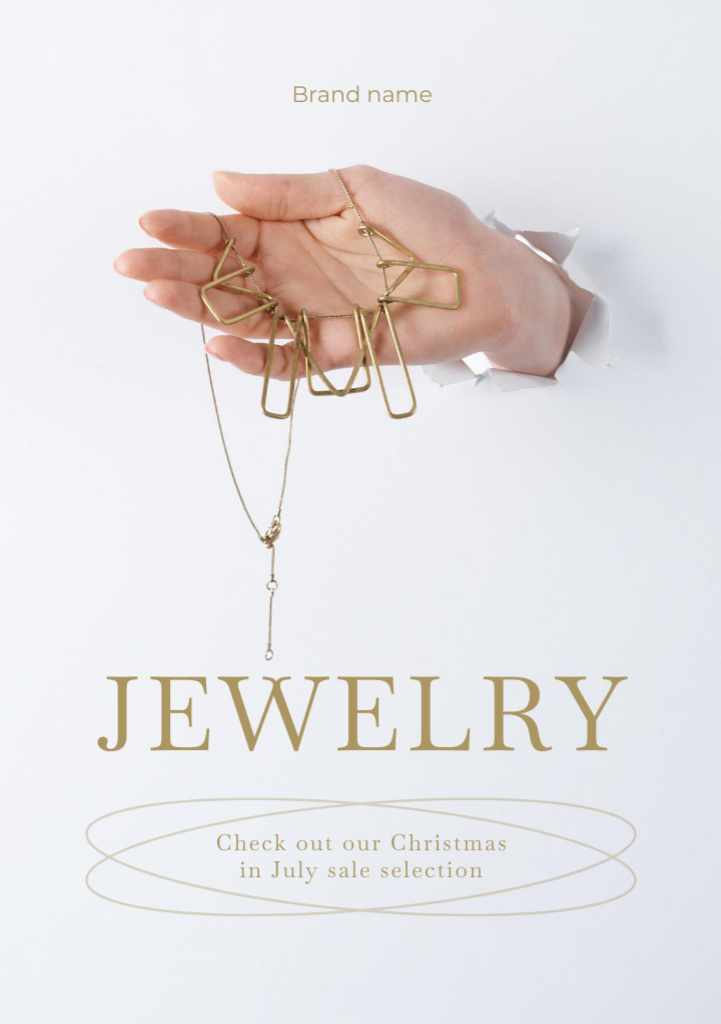 Jewelry Store Advertisement with Beautiful Gold Necklace Flyer A5 Design Template