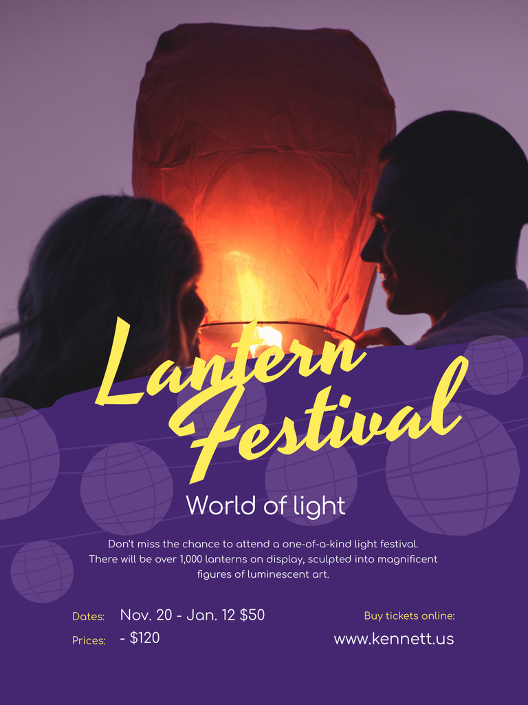 Plantilla de diseño de Lantern Festival with Couple with Sky Lantern Poster US 