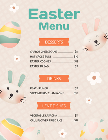 Plantilla de diseño de Easter Dishes Offer with Cute Bunnies Menu 8.5x11in 