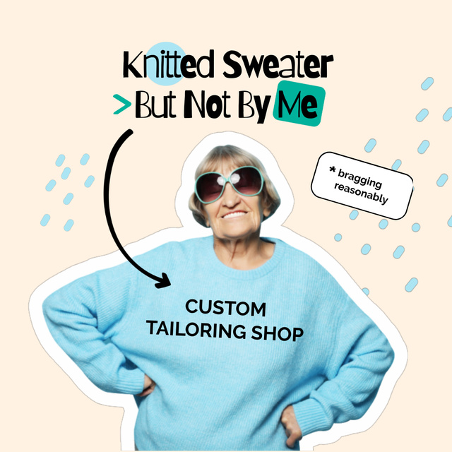 Fashion Ad with Funny Granny in Stylish Sweatshirt Animated Postデザインテンプレート