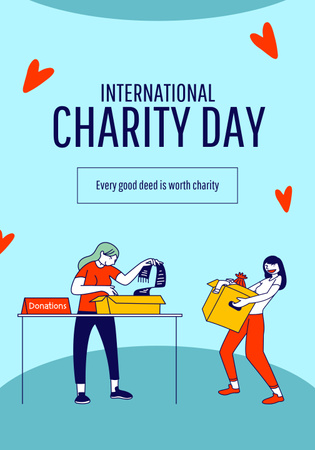 International Day of Charity with Volunteers Illustration Poster 28x40in Design Template
