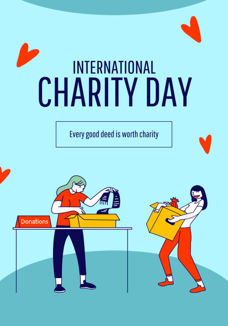 International Day of Charity with Volunteers Illustration Poster 28x40in Šablona návrhu