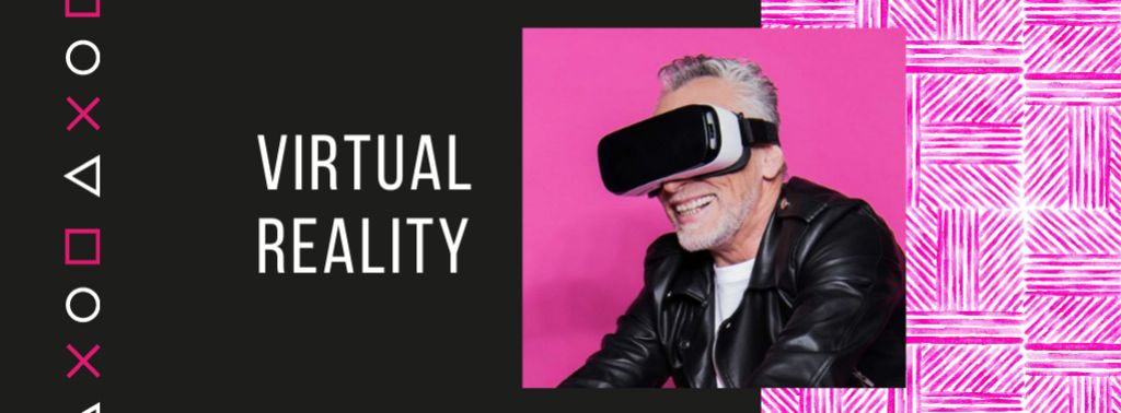Man Using VR Glasses on Pink Facebook cover Modelo de Design
