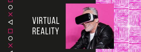 Чоловік використовує окуляри VR на рожевому Facebook cover – шаблон для дизайну