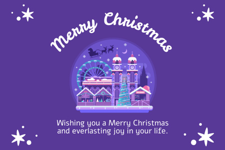 Christmas Wishes with Winter Town in Purple Postcard 4x6in Modelo de Design