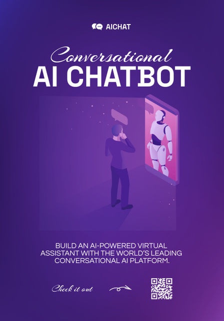 AI Chatbot Services Ad on Purple Poster 28x40in Design Template