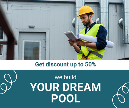Designvorlage Offer Discounts for Construction of Dream Pool für Facebook