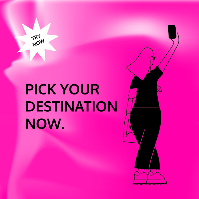 Designvorlage Booking App Services ad with Girl taking Selfie für Animated Post