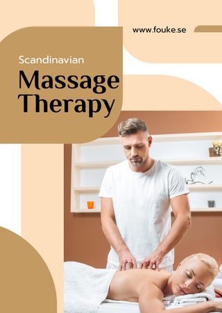 Masseur and Relaxed Woman on Beige Flyer A6 Design Template