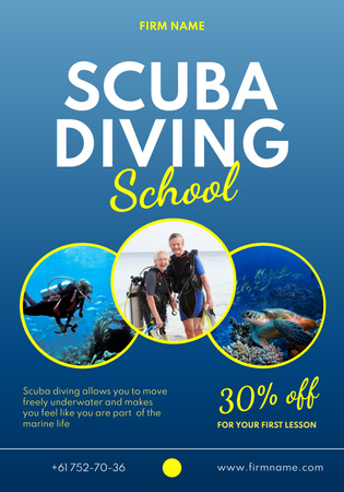 Scuba Diving School Ad Poster 28x40in Modelo de Design