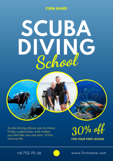 Modèle de visuel Scuba Diving School Services Ad - Poster 28x40in