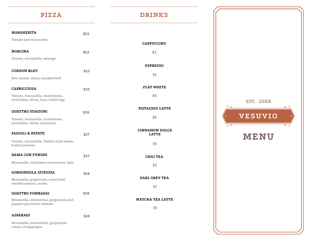 Ontwerpsjabloon van Menu 11x8.5in Tri-Fold van Italian Restaurant Dishes List