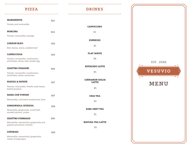 Designvorlage Italian Restaurant Dishes List für Menu 11x8.5in Tri-Fold