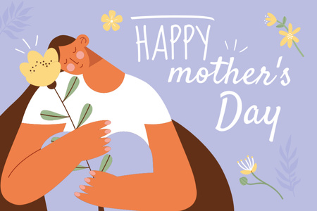 Happy Mother's Day Greeting on Purple Postcard 4x6in Šablona návrhu