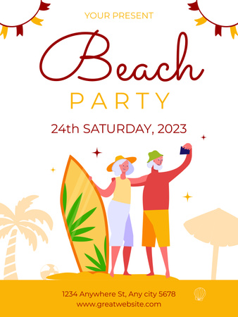 Ontwerpsjabloon van Poster US van Beach Party Aankondiging Met Surfplank