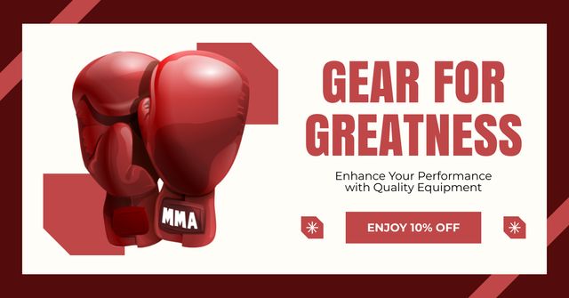 Boxing Gear Sale Offer with Illustration of Gloves Facebook ADデザインテンプレート