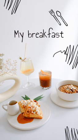 Template di design deliziosa colazione sul tavolo bianco Instagram Video Story