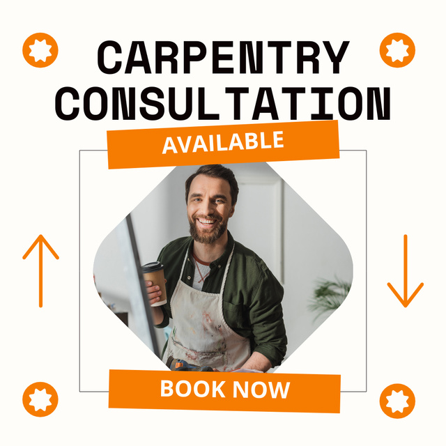 Ontwerpsjabloon van Instagram AD van Carpentry Service And Consultation With Booking Offer