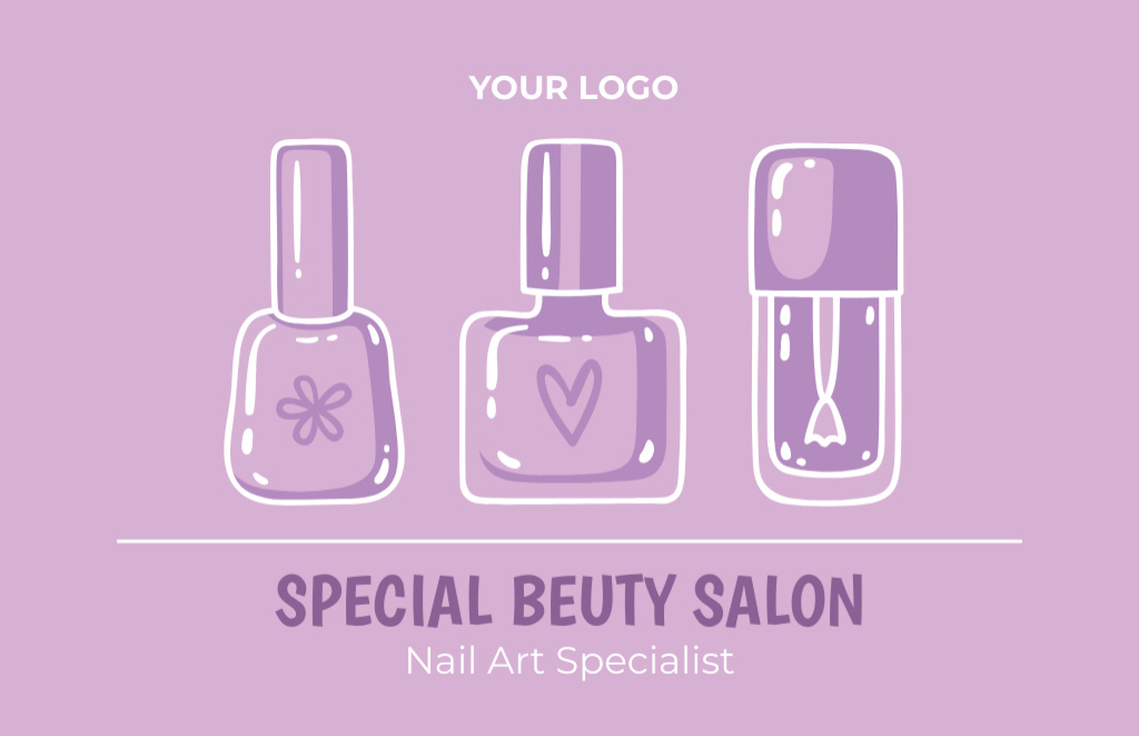 Modèle de visuel Nail Art Specialist Offer with Nail Polish Bottles - Business Card 85x55mm