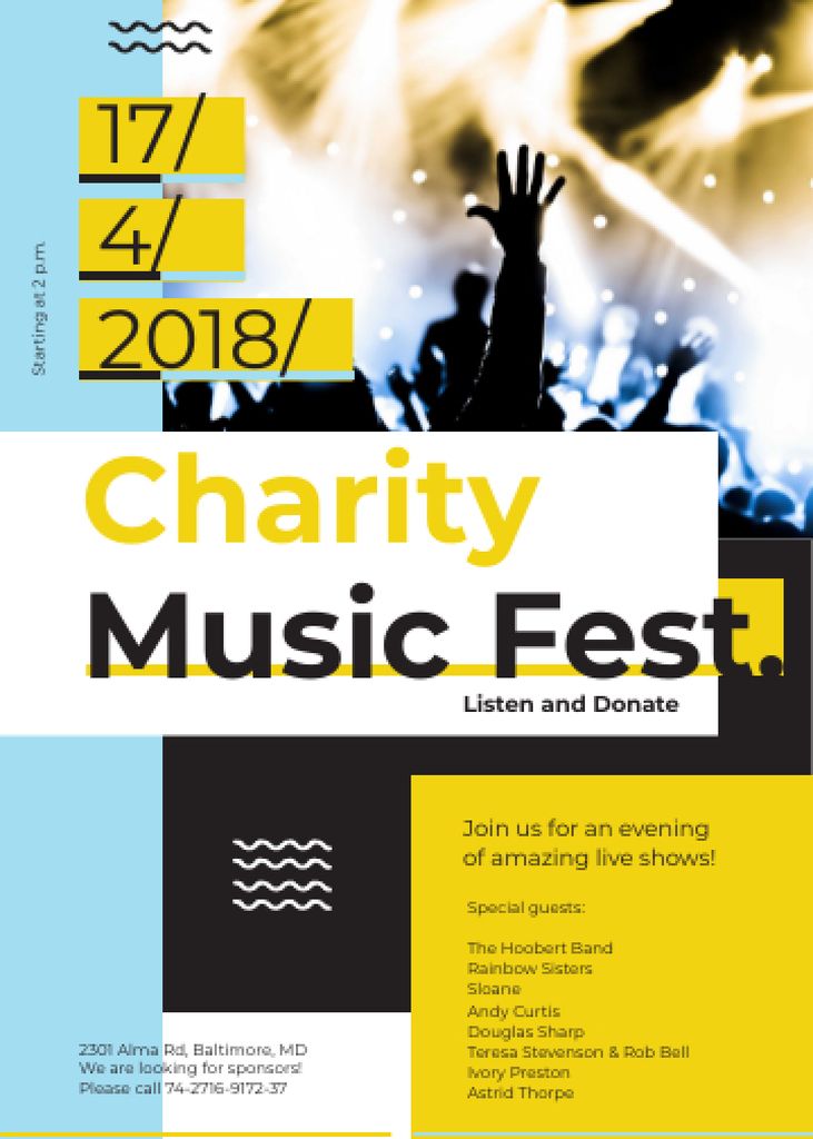 Charity Music Fest Invitation with Crowd at Concert Invitation Design Template