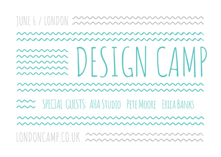 Design camp announcement on Blue waves Postcard Design Template