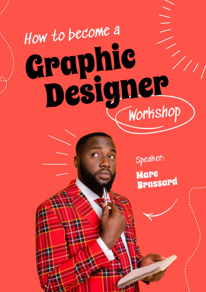 Workshop about Graphic Design with Stylish Black Man Flyer A7デザインテンプレート
